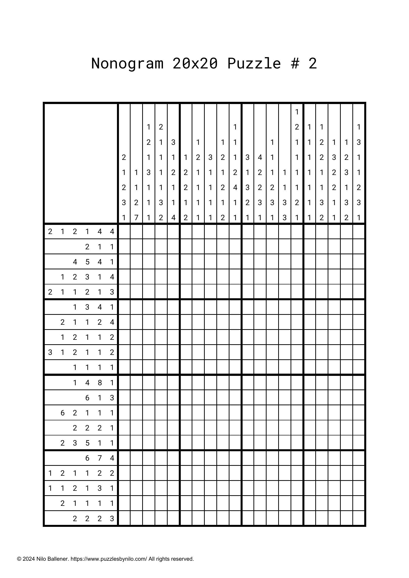 Free Downloadable Nonogram Puzzle Large # 2 — Puzzlesnilo within Free Printable Nonograms
