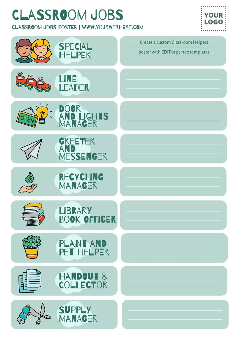 Free Editable Classroom Jobs Charts with Classroom Job Chart Printable Free