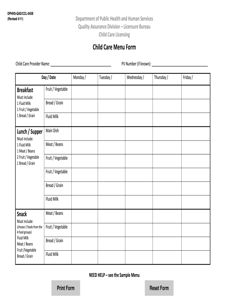 Free Editable Daycare Menu Template Word: Fill Out &amp;amp; Sign Online in Free Printable Daycare Menus