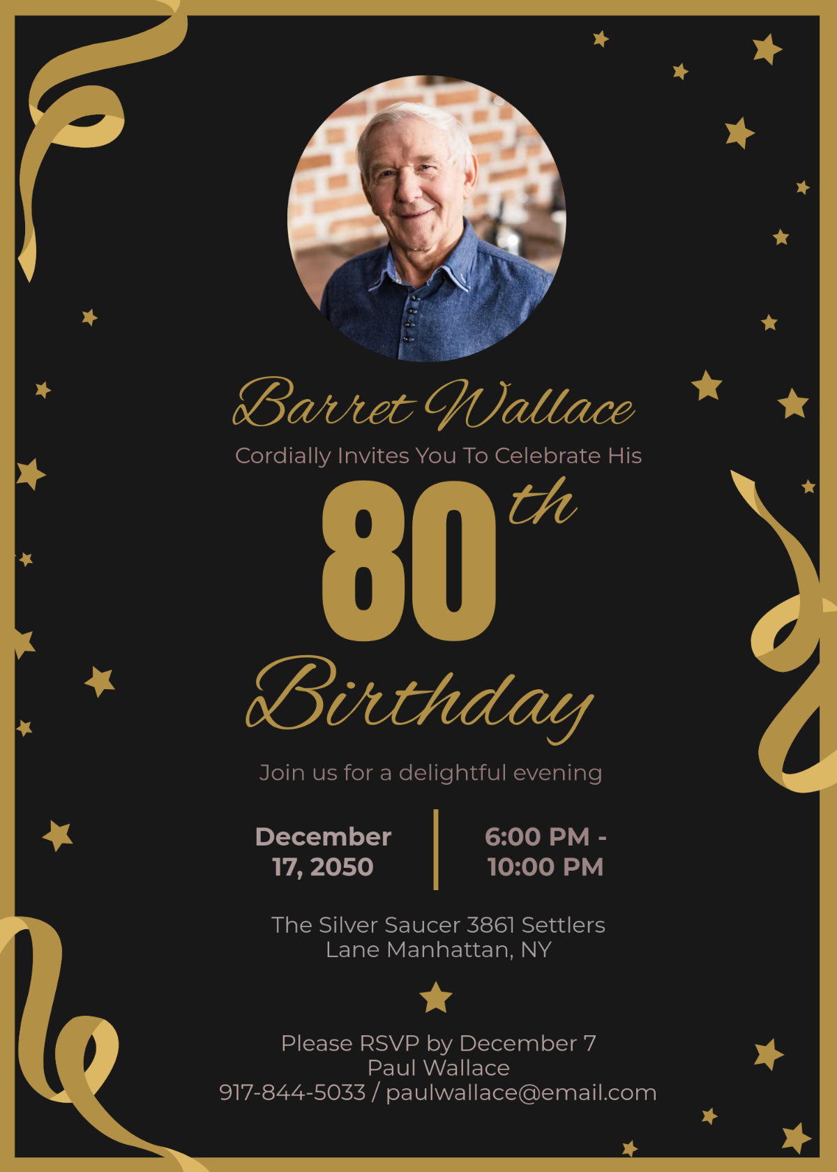 Free Elegant 80Th Birthday Invitation Template To Edit Online with regard to 80th Birthday Invitation Free Templates