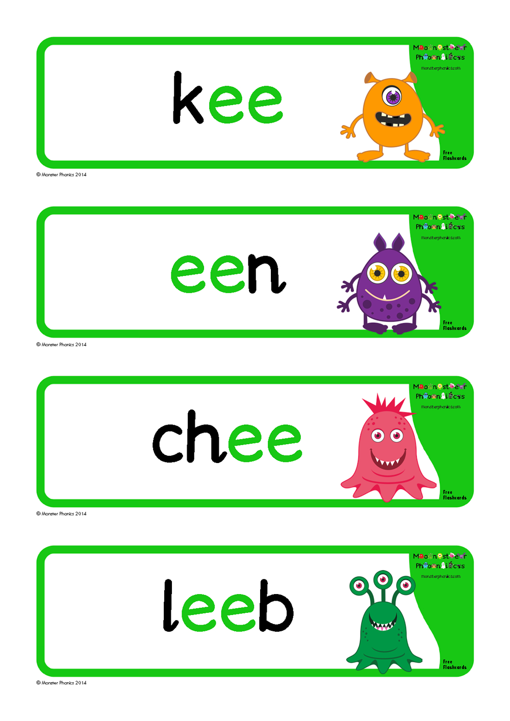 Free Flashcards | Monster Phonics with Phonics Flashcards Free Printable