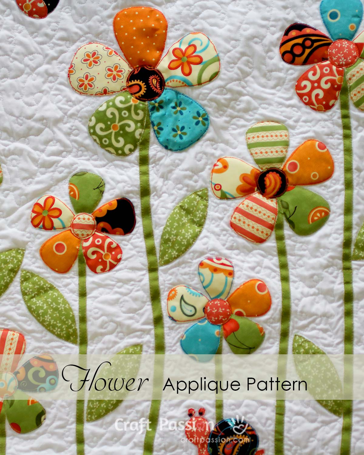 Free Flower Applique Pattern With Leaf & Stem • Craft Passion with Free Printable Applique Patterns