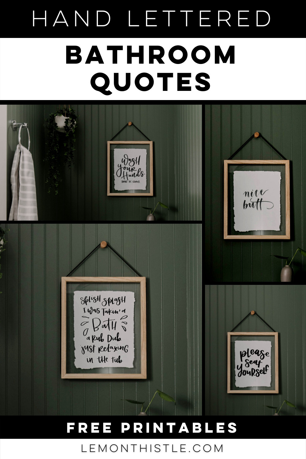 Free Hand Lettered Printable Bathroom Signs - Lemon Thistle for Free Bathroom Quotes Printables