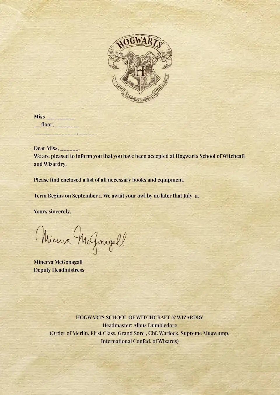 Free Hogwarts Invitation Template For Google Docs for Harry Potter Letter Free Printable