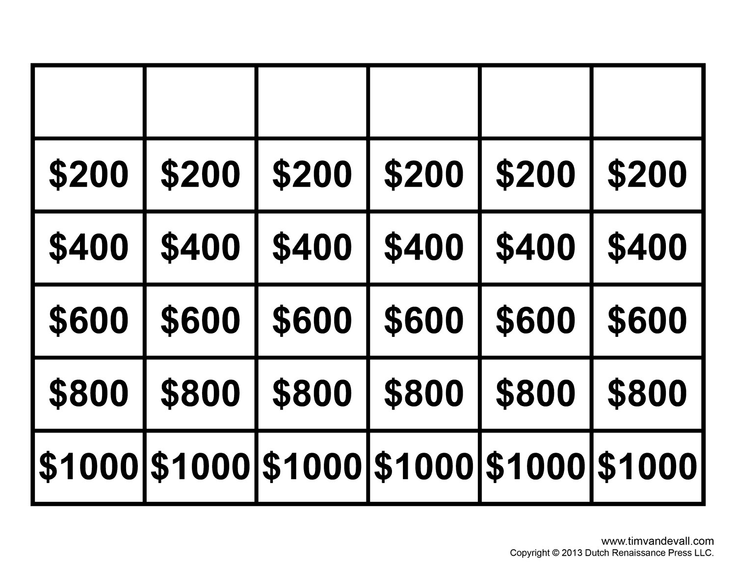 Free-Jeopardy-Template - Tim&amp;#039;S Printables with regard to Free Printable Jeopardy Game