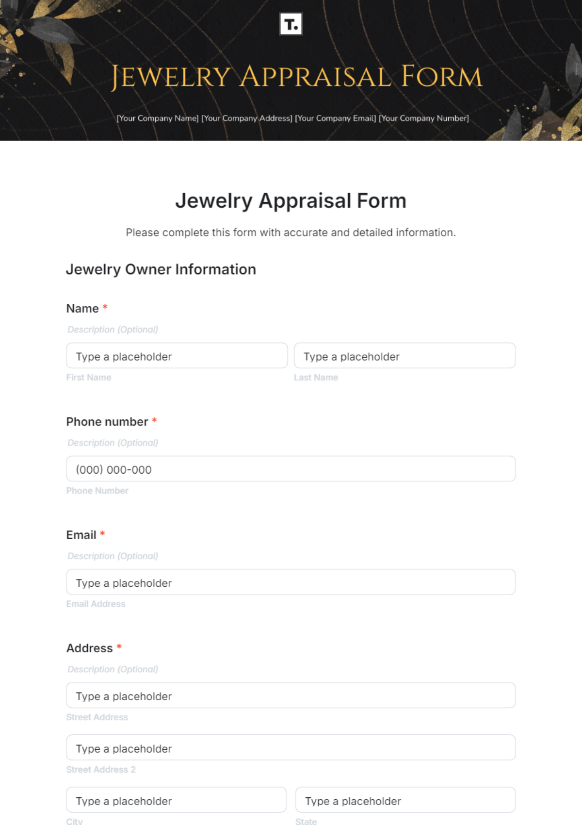 Free Jewelry Appraisal Form Template To Edit Online for Free Printable Jewelry Appraisal Form