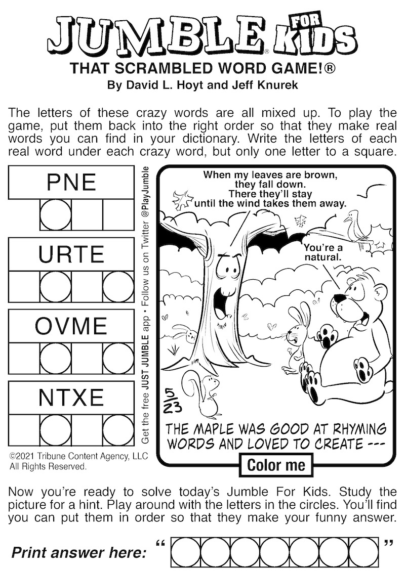 Free Jumble Puzzles For Kids And Adults | Boomer Magazine intended for Free Printable Jumble Puzzles