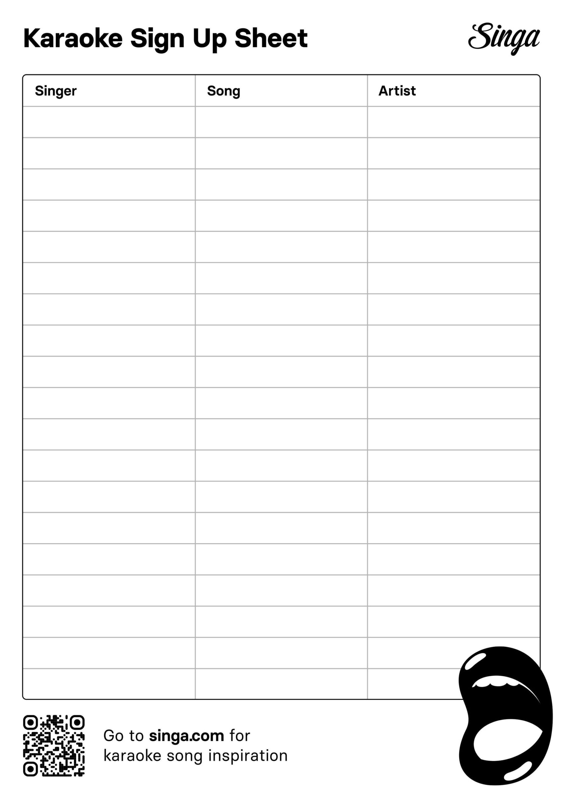 Free Karaoke Sign Up Sheet Template with regard to Free Karaoke Slips Printable