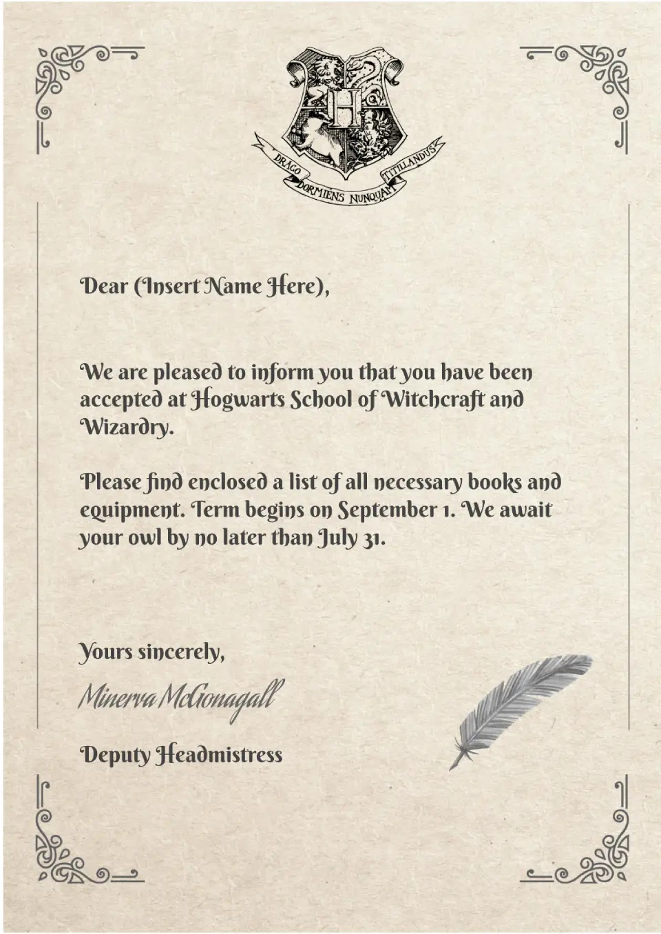 Free Letter From Hogwarts Template For Google Docs pertaining to Harry Potter Letter Free Printable