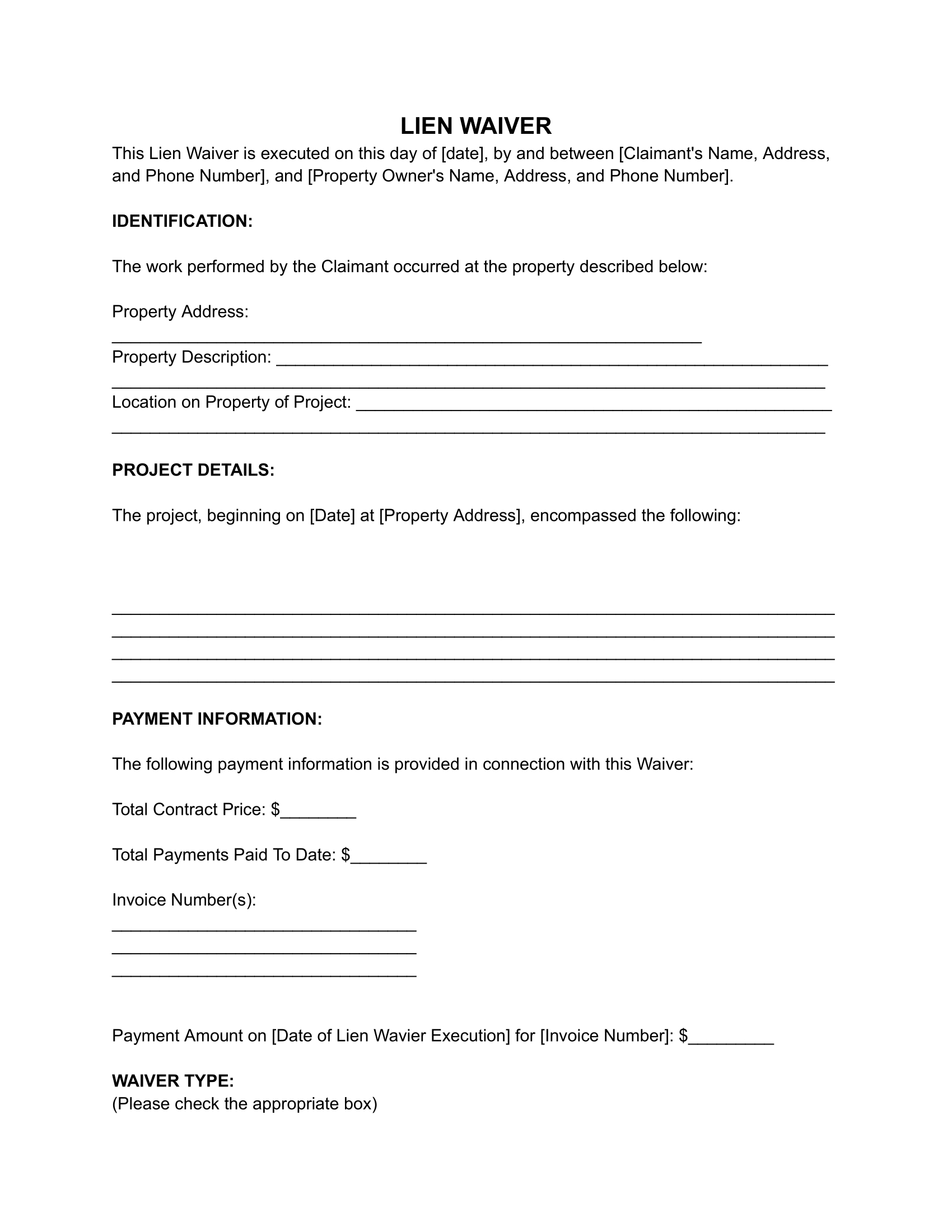 Free Lien Waiver Form (For Contractors) | Pdf &amp;amp; Word inside Free Printable Lien Release Form