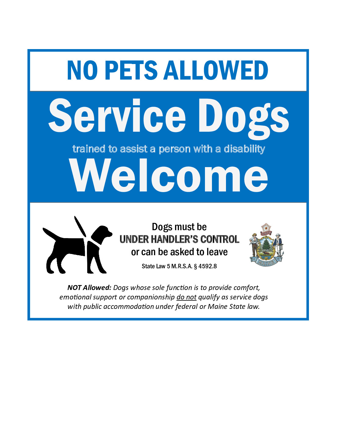 Free Maine Service Dogs Poster Labor Law Poster 2025 regarding Free Printable Service Animal Signs