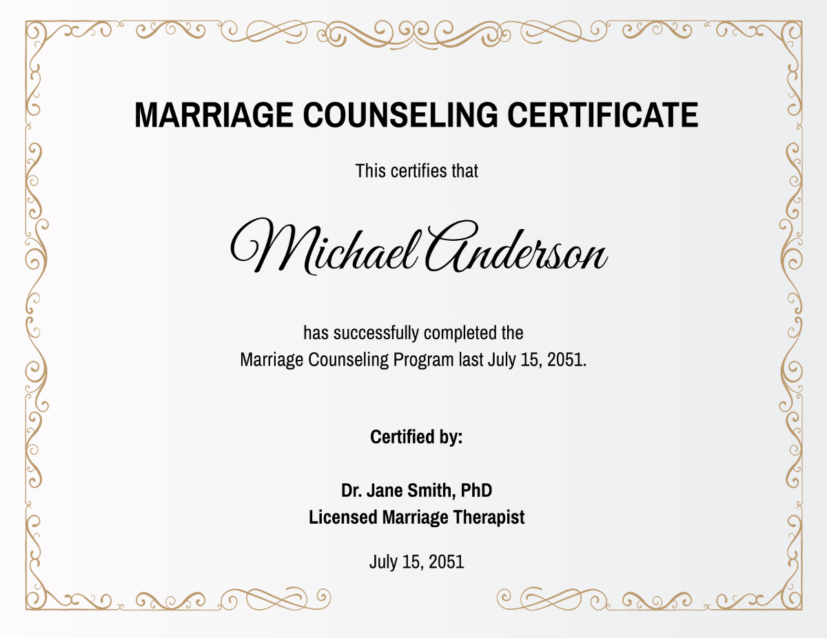 Free Marriage Counseling Certificate Template To Edit Online within Free Premarital Counseling Certificate Of Completion Template