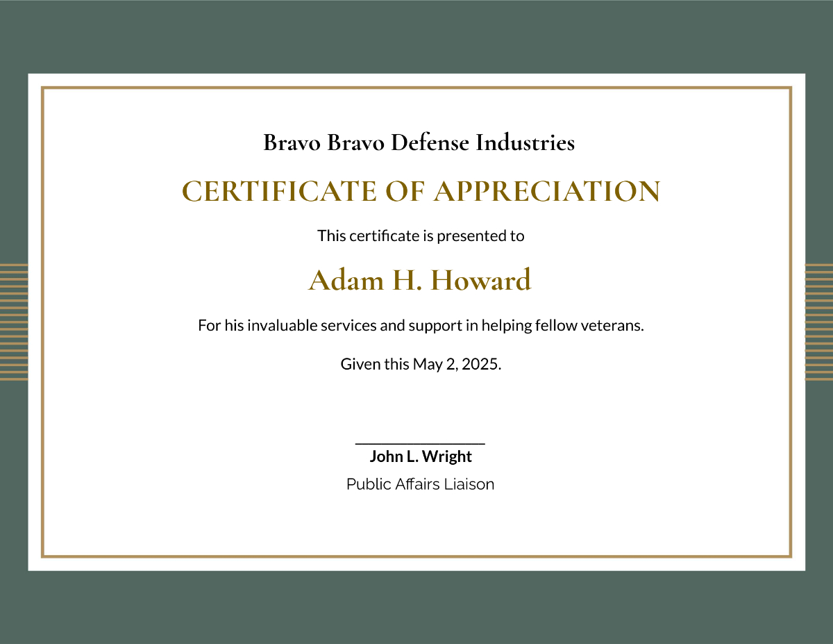 Free Military Certificate Of Appreciation Template To Edit Online inside Free Printable Military Certificate of Appreciation Template Free