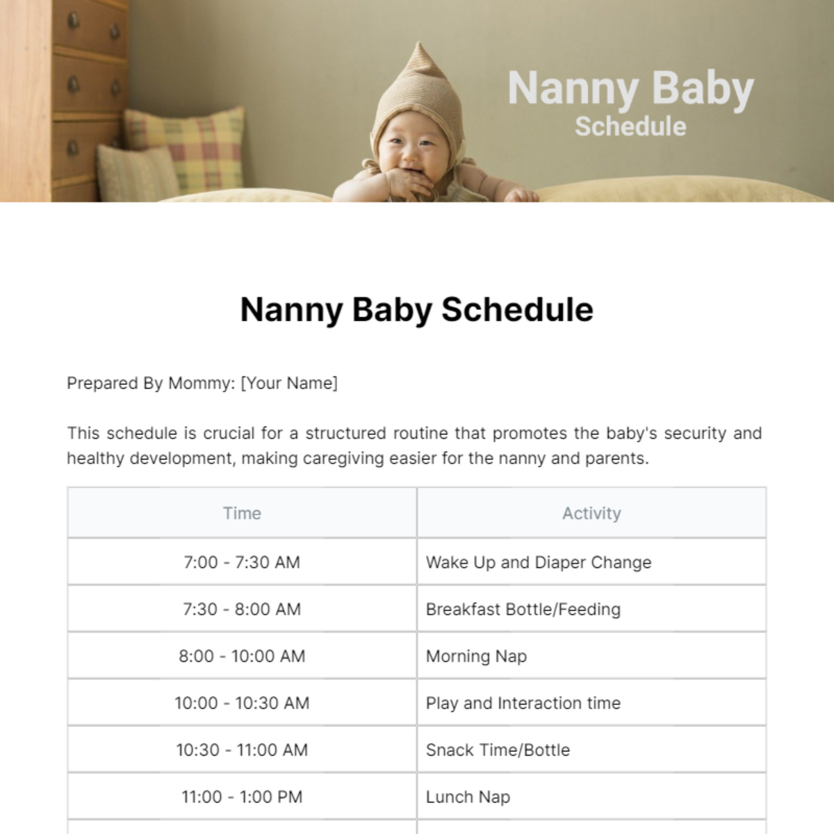 Free Nanny Baby Schedule Template To Edit Online in Free Nanny Schedule Template