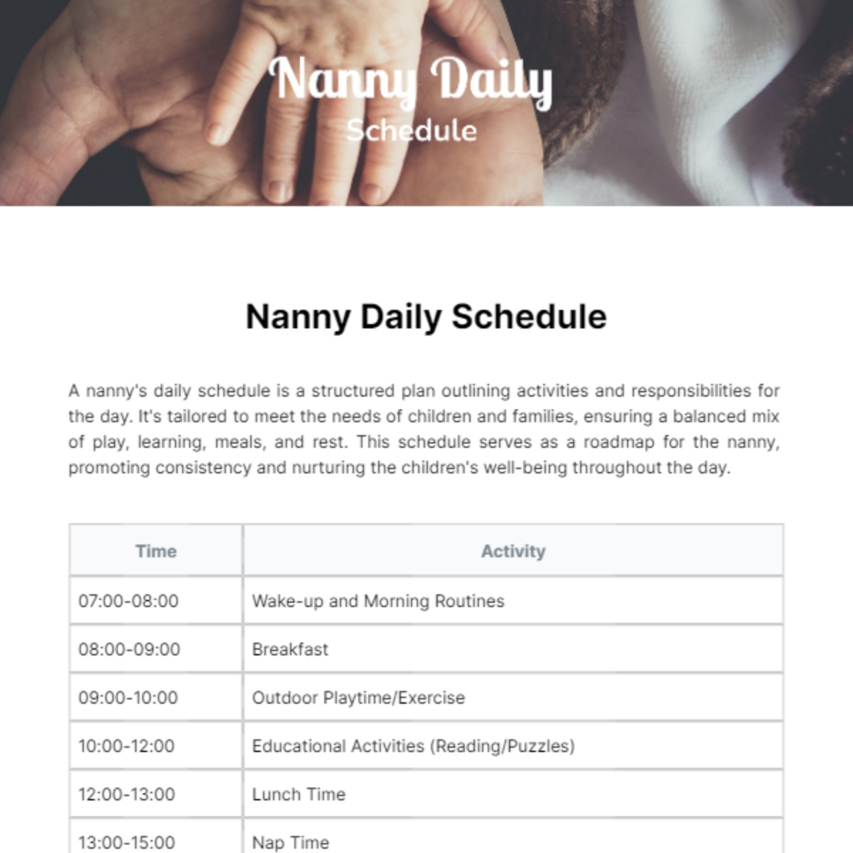 Free Nanny Daily Schedule Template To Edit Online throughout Free Nanny Schedule Template