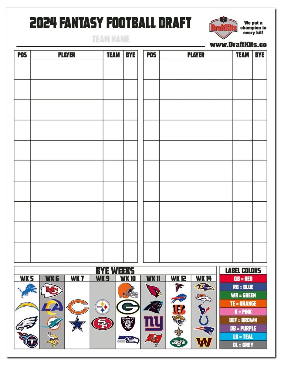 Free Nfl Draft Kit 2024 Fantasy Football Printable Draft Kit Board regarding Free Printable Draft Board