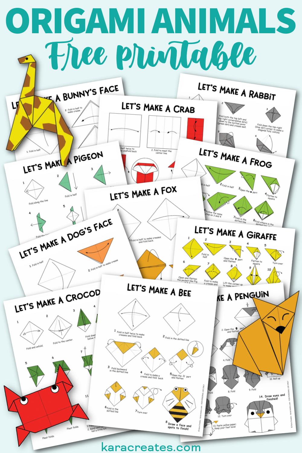 Free Origami Animals With Instructions And Diagrams - Kara Creates within Free Printable Origami Diagrams