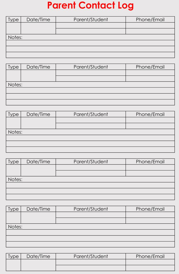 Free Parent Contact Forms (Log Sheets) - Word | Pdf inside Free Printable Parent Information Sheet