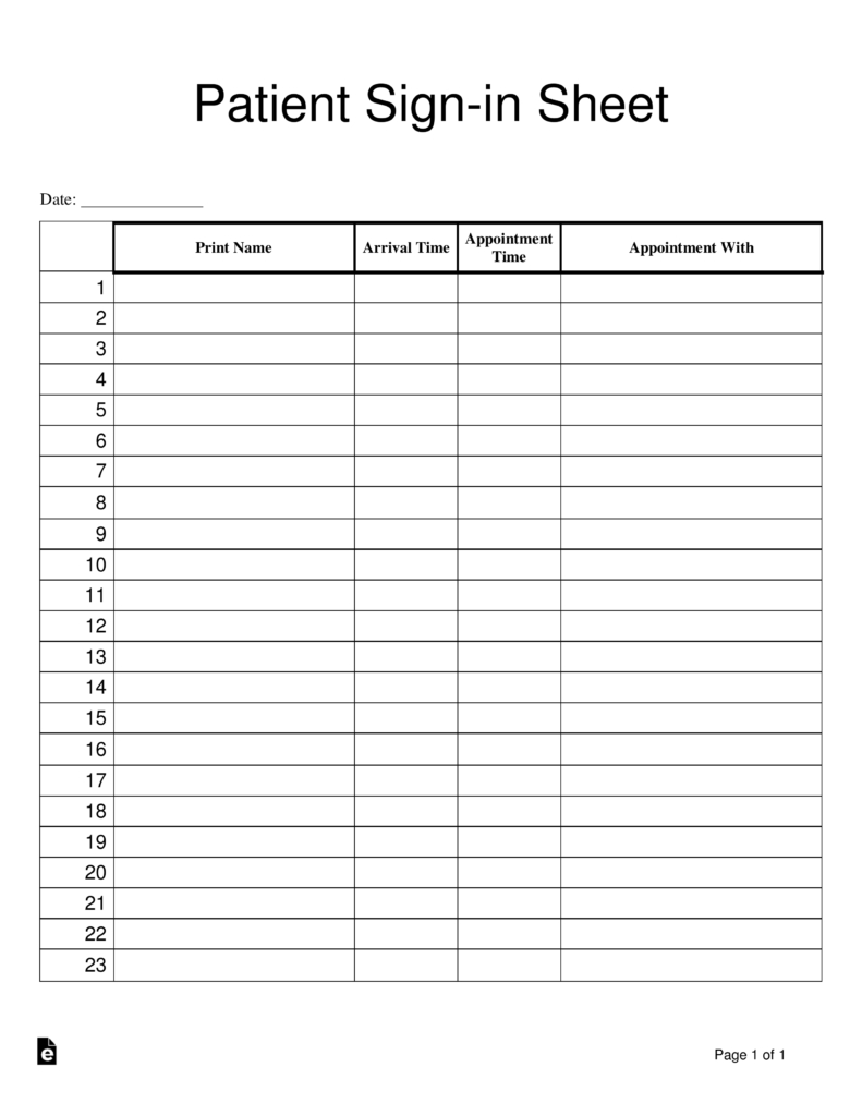 Free Patient Sign-In Sheet Template - Pdf | Word – Eforms within Free Printable Doctor Office Sign In Sheets
