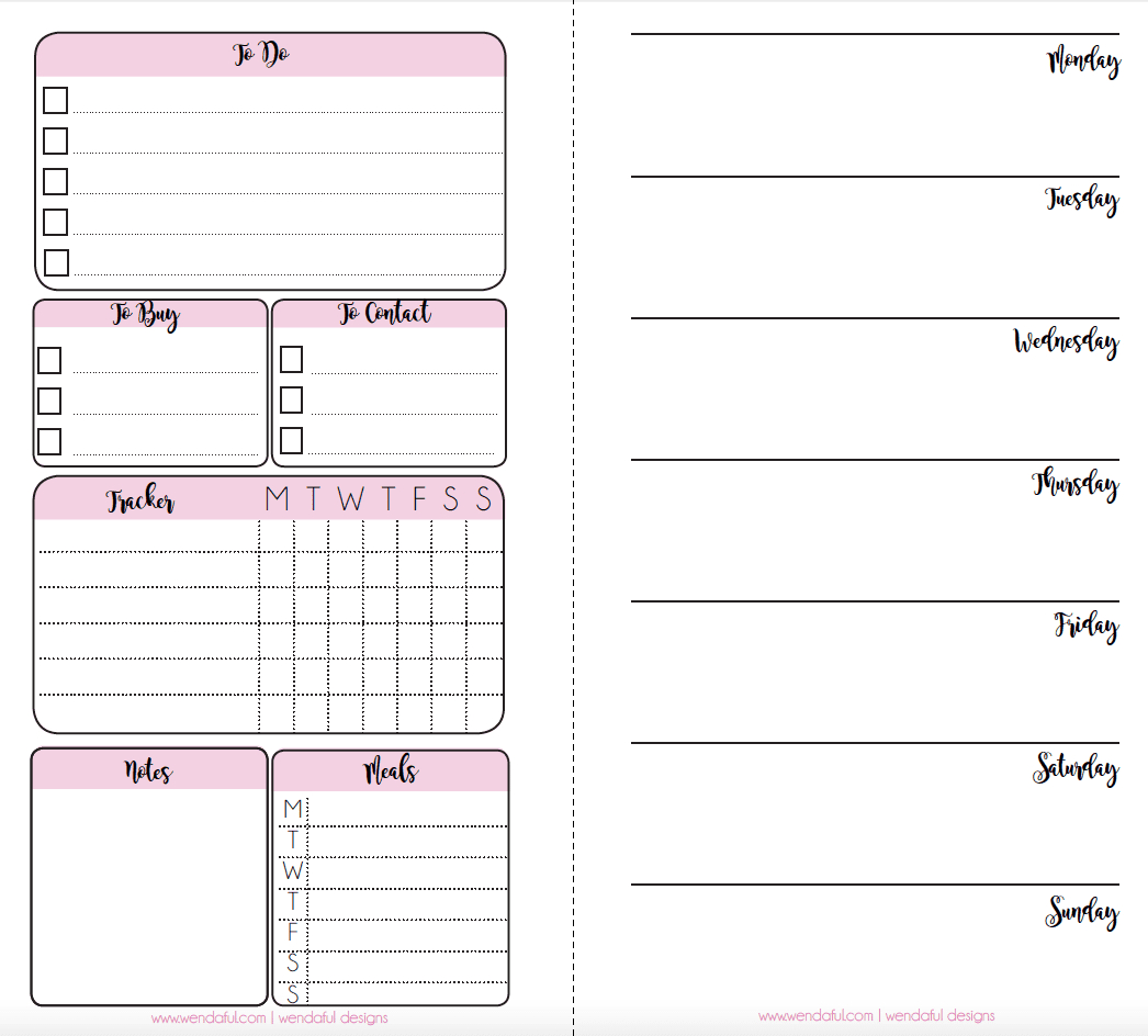 Free Planner Inserts - Week On A Page With Trackers | Wendaful with regard to Free A5 Planner Printables