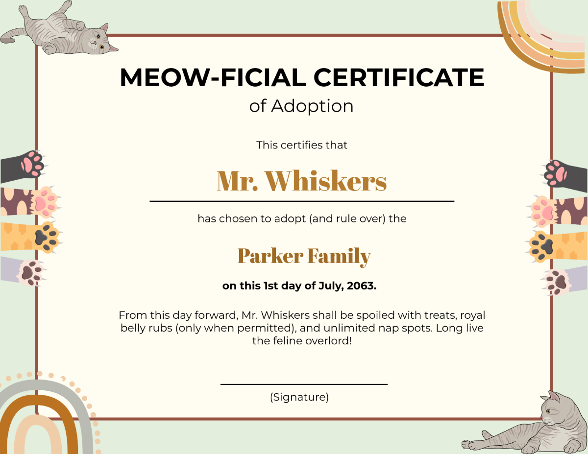 Free Printable Adoption Certificate Templates To Customize Online intended for Free Printable Cat Adoption Certificate