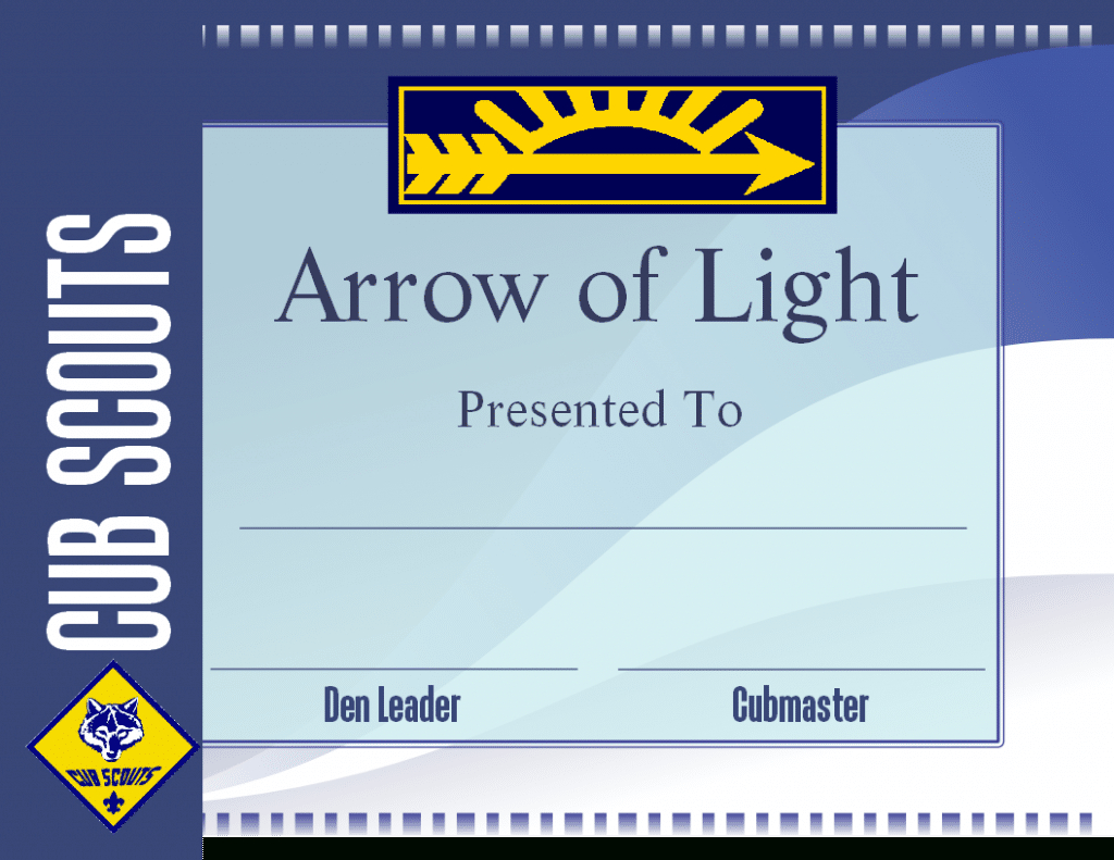 Free Printable Arrow Of Light Certificate Template » Cub Scout Ideas regarding Free Printable Scout Certificates