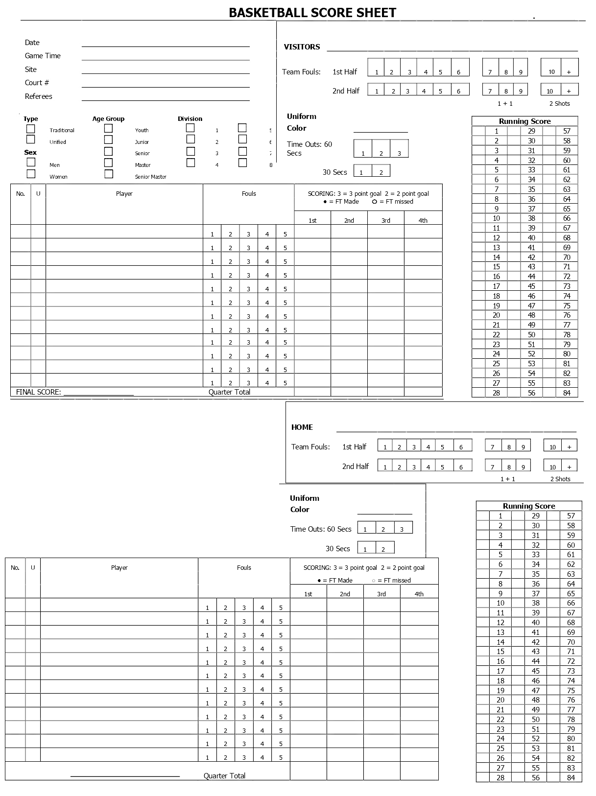 Free, Printable Basketball Score Sheets, Stat Sheets From Score Books intended for Free Basketball Score Sheets Printable