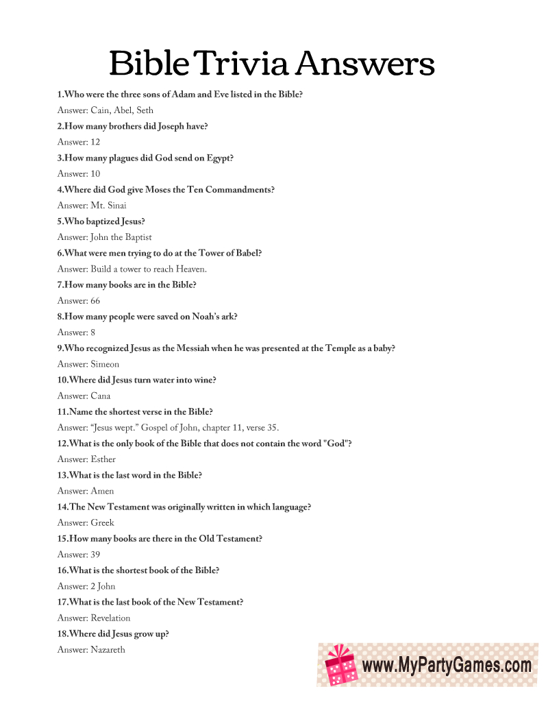 Free Printable Bible Trivia Quiz With Answer Key in Free Printable Bible Questions and Answers