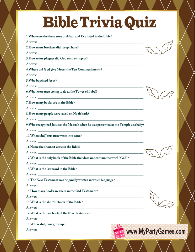 Free Printable Bible Trivia Quiz With Answer Key - Worksheets Library inside Free Printable Bible Trivia Questions