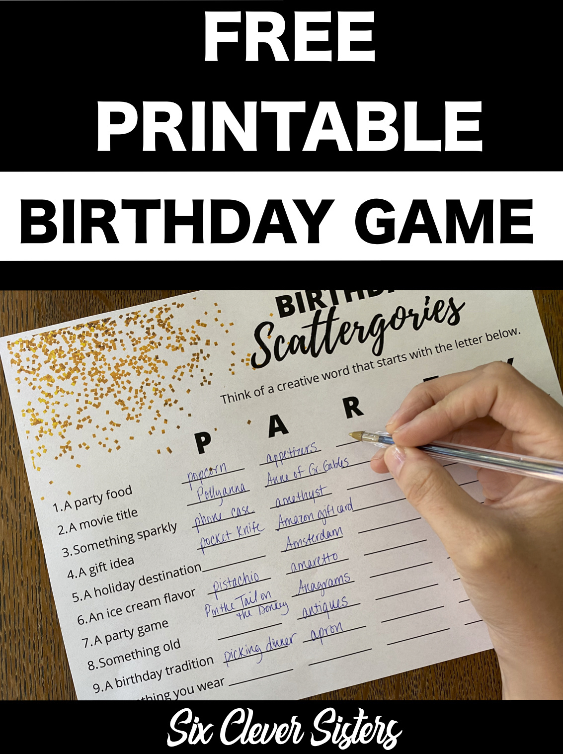 Free Printable Birthday Scattergories Game - Six Clever Sisters inside 60th Birthday Games Free Printable