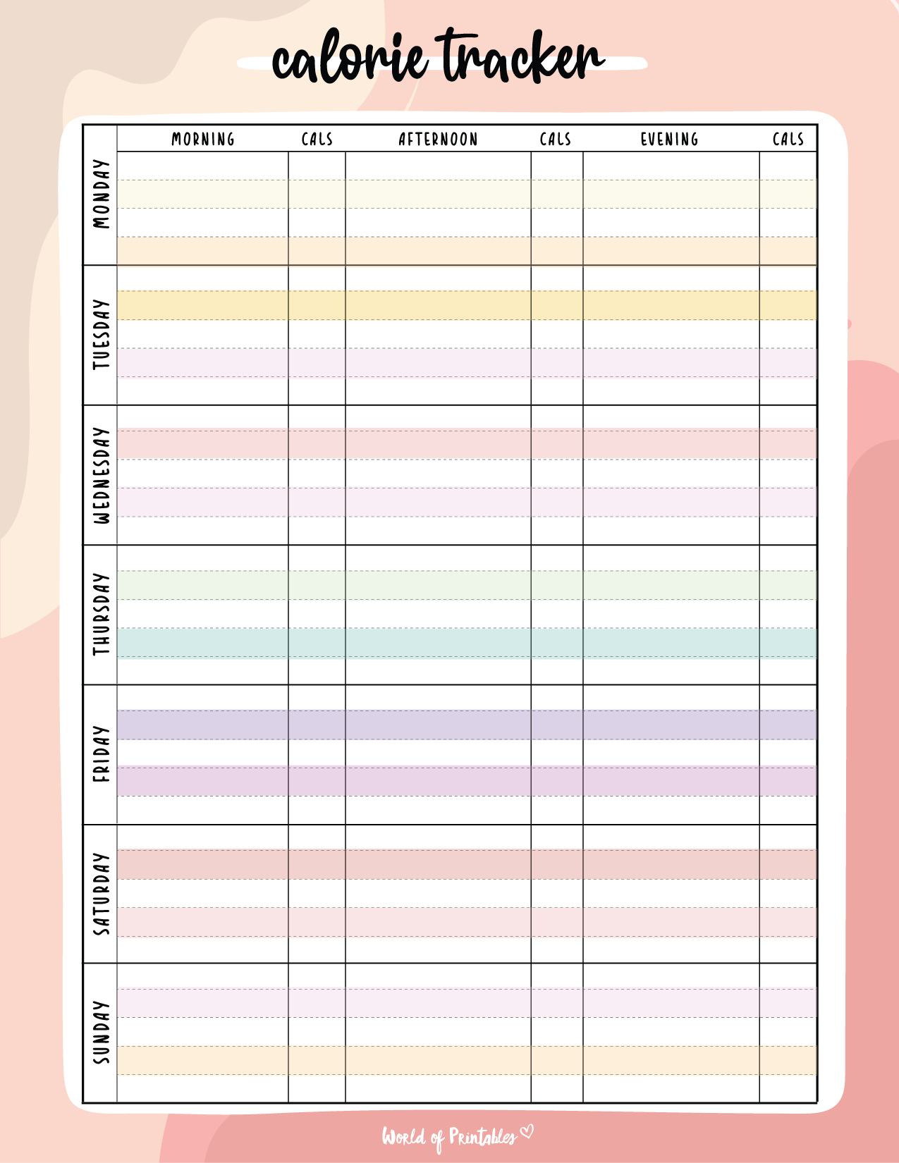 Free Printable Calorie Tracker - World Of Printables intended for Free Printable Calorie Chart