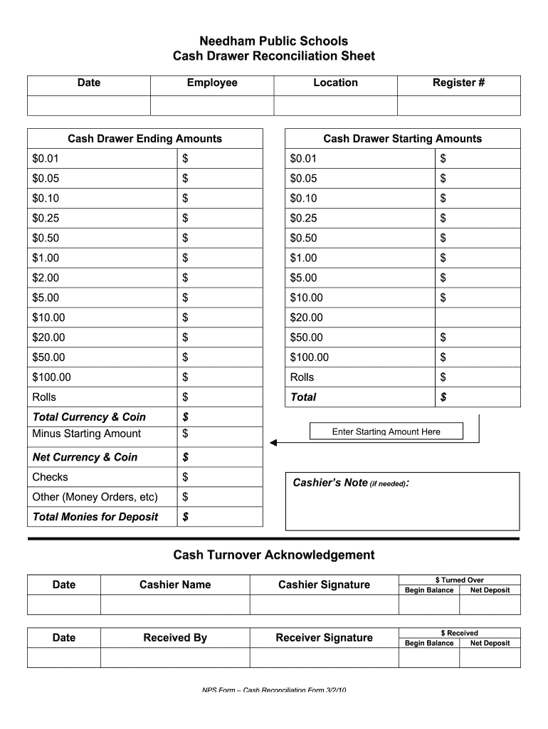 Free Printable Cash Drawer Count Sheet Pdf: Fill Out &amp;amp; Sign Online with regard to Free Printable Cash Count Sheet