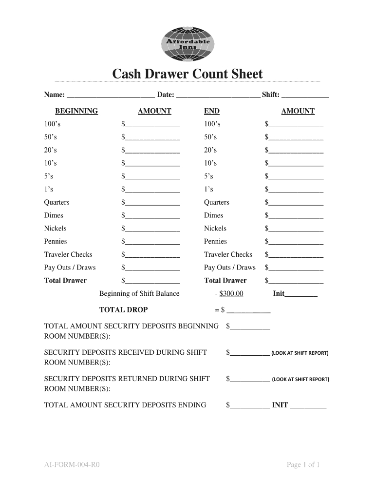 Free Printable Cash Drawer Count Sheet Pdf: Fill Out &amp;amp; Sign Online within Free Printable Daily Cash Register Closing Sheet