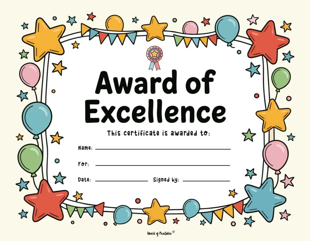 Free Printable Certificate Of Achievement Templates For Kids with regard to Free Printable Kindergarten Award Certificates