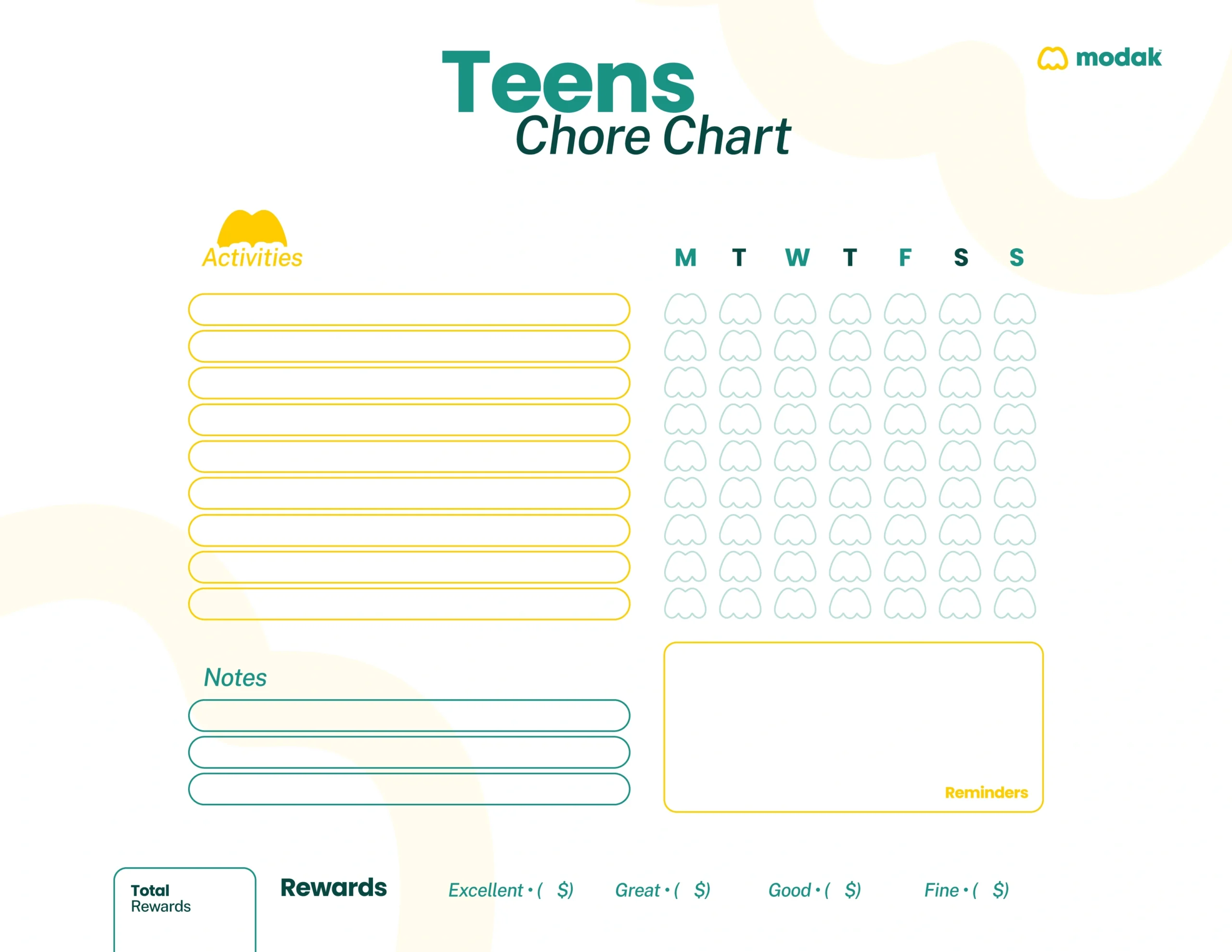 Free Printable Chore Chart For Teens in Free Printable Chore List For Teenager