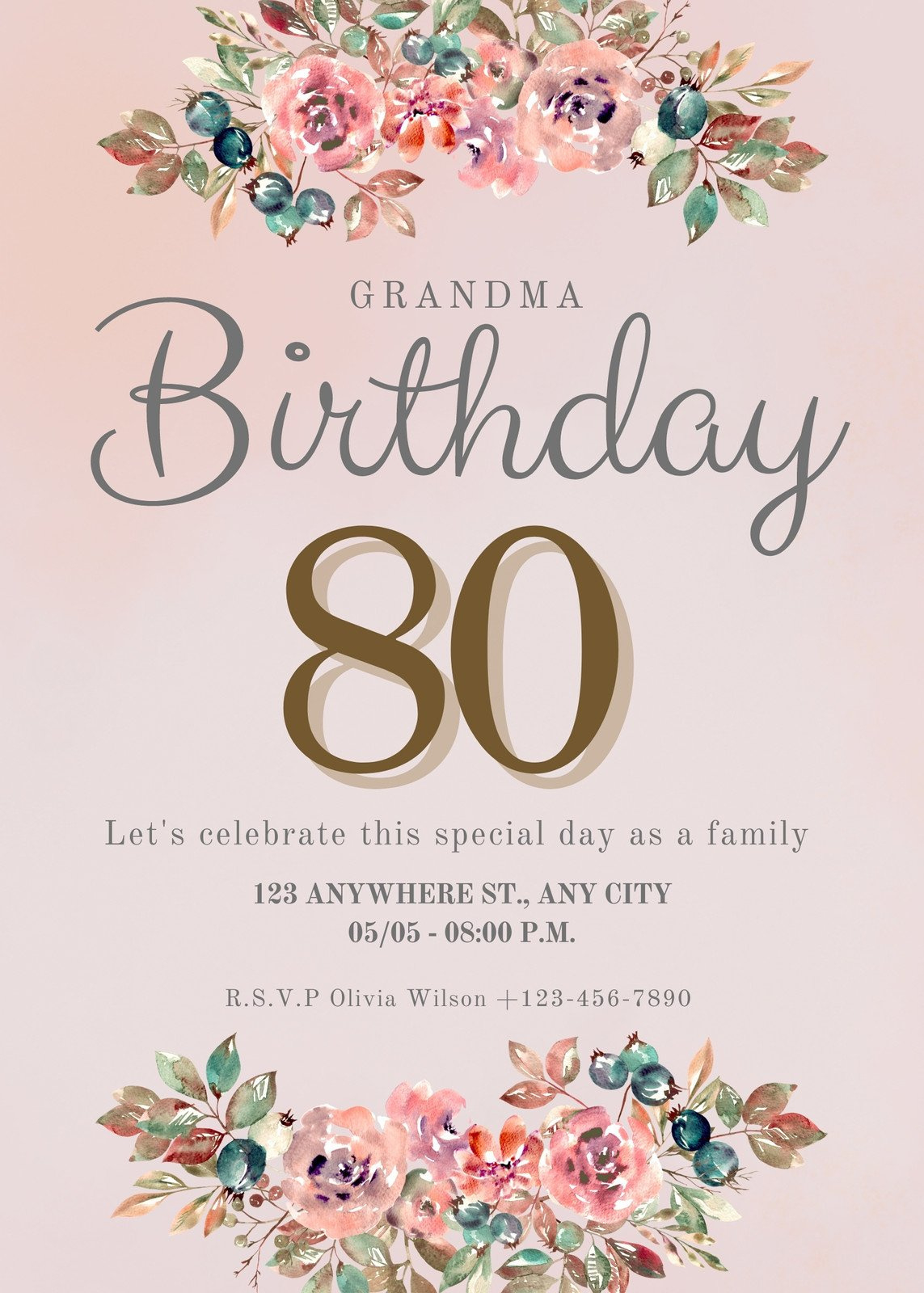 Free, Printable Custom 80Th Birthday Invitation Templates | Canva within Free 80Th Birthday Printables