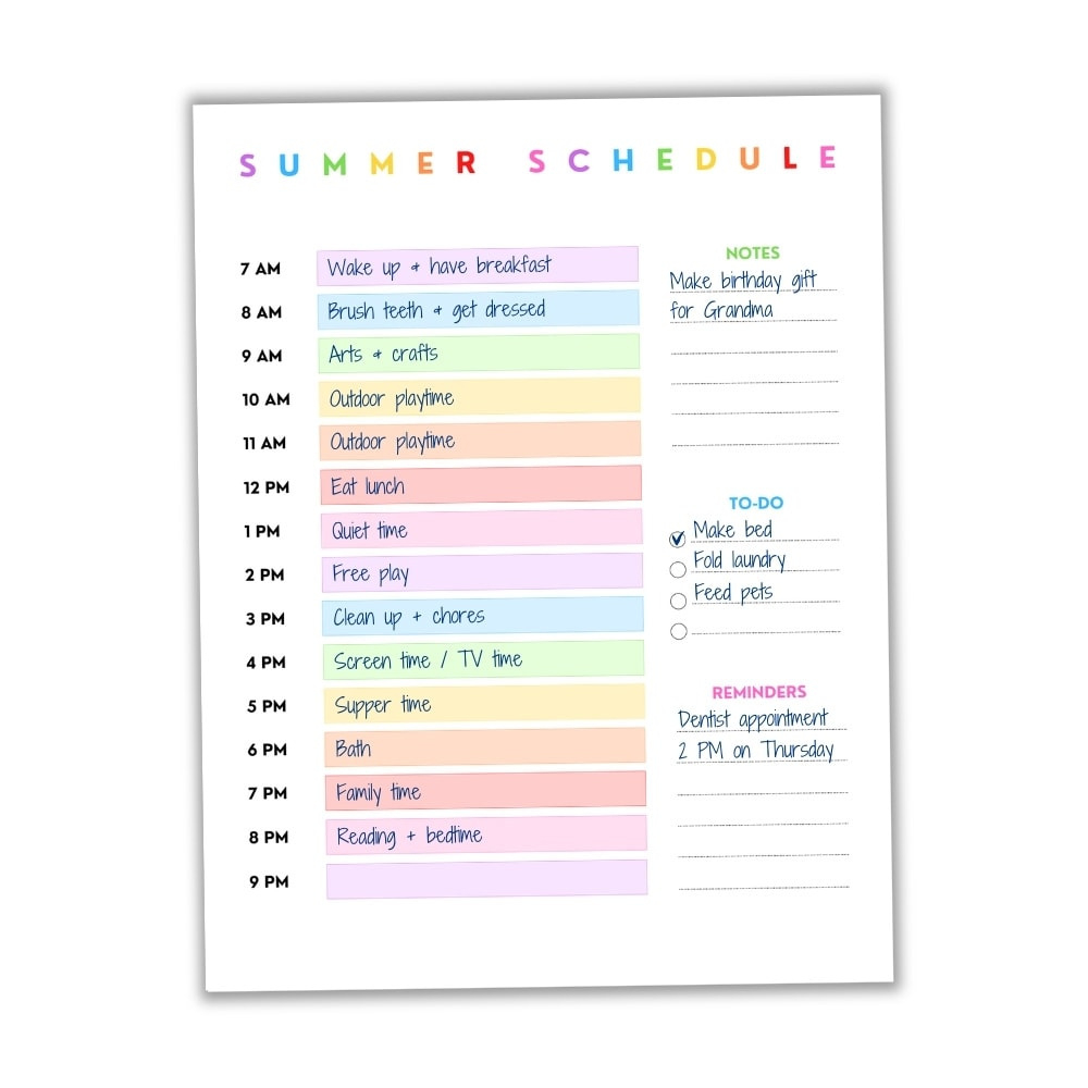Free Printable Daily &amp;amp; Weekly Summer Schedule For Kids (+ Bonus regarding Free Summer Schedule Template
