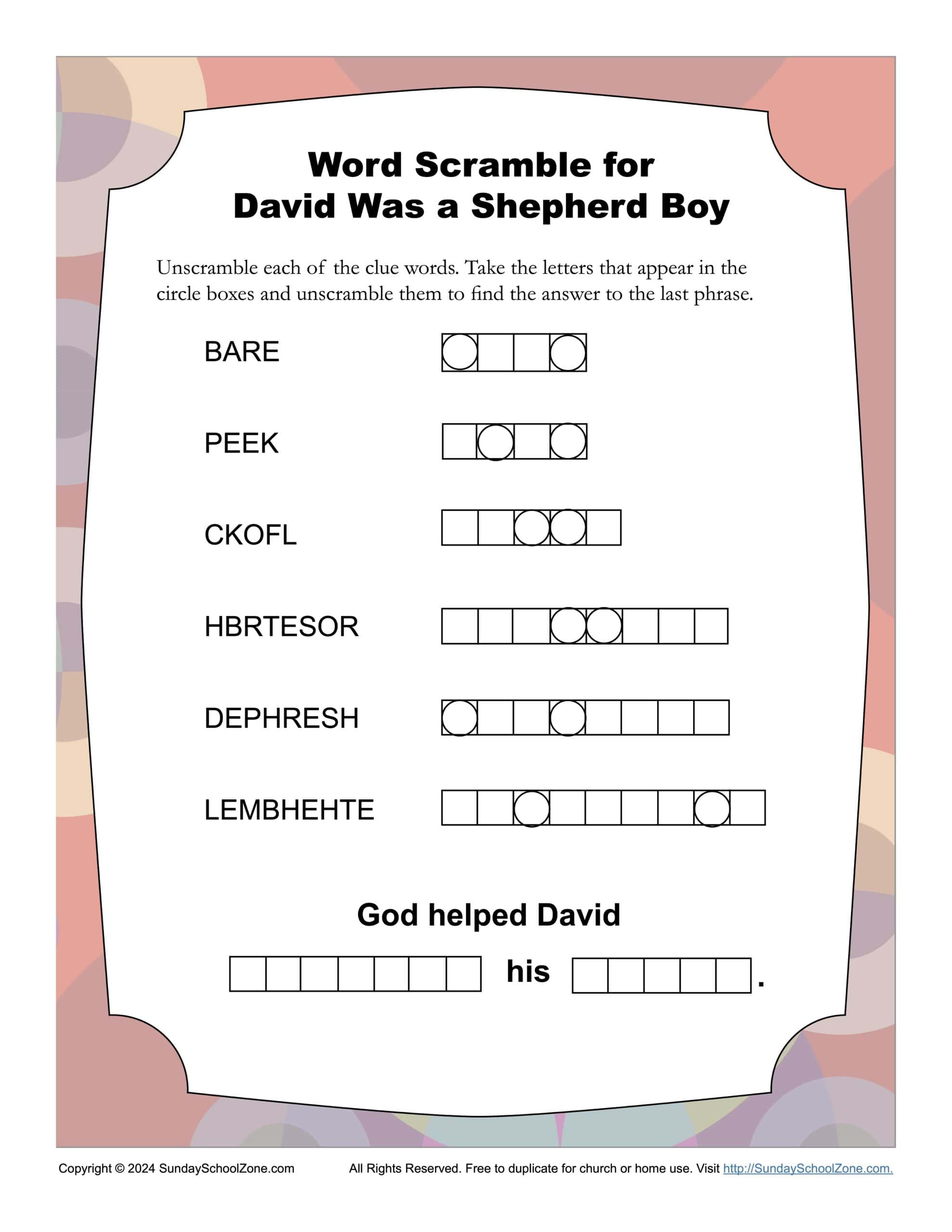 Free, Printable David Bible Activities On Sunday School Zone throughout Free Printable Bible Worksheets For Youth