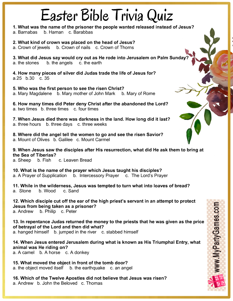 Free Printable Easter Bible Trivia Quiz With Answer Key inside Free Printable Bible Questions and Answers