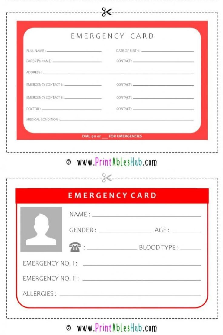 Free Printable Emergency Card Templates [Pdf Included] pertaining to Free Emergency Card Template