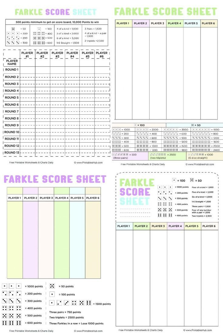 Free Printable Farkle Score Sheets [Pdf Included] for Farkle Score Card Printable Free