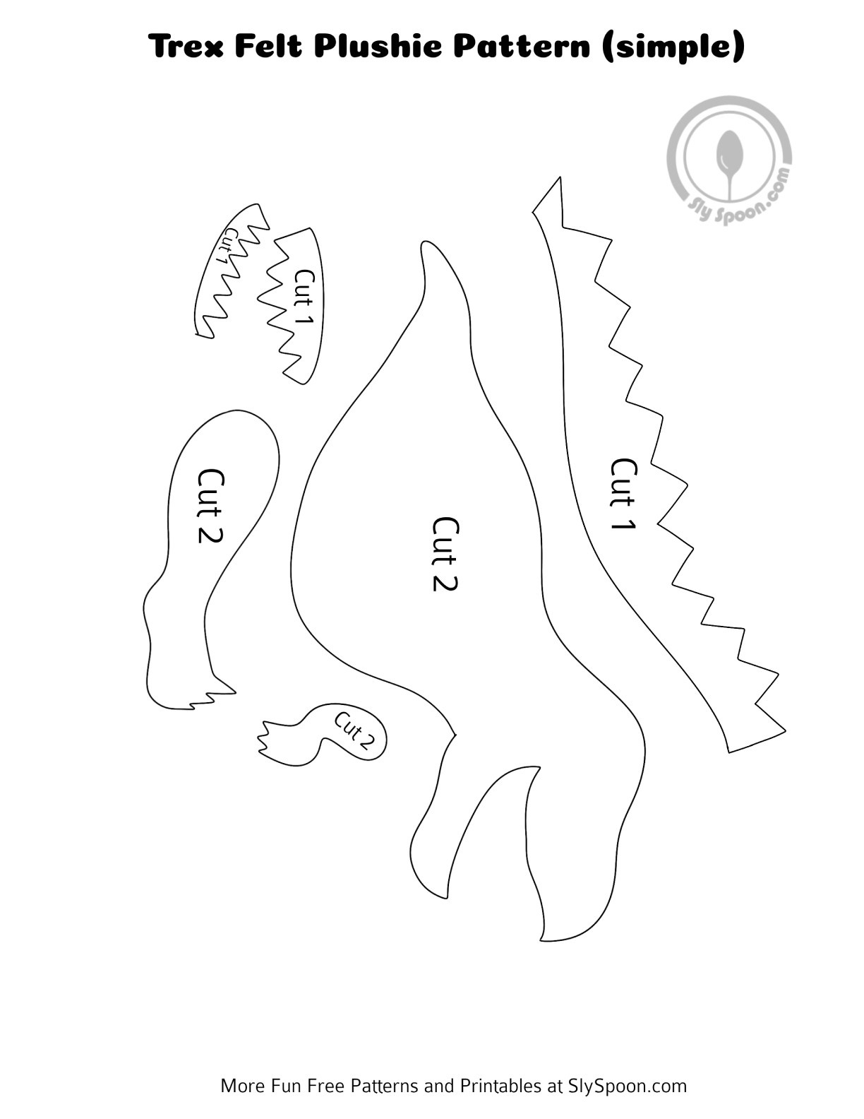 Free Printable Felt Trex Dinosaur Pattern - Great For Beginners in Free Printable Dinosaur Patterns