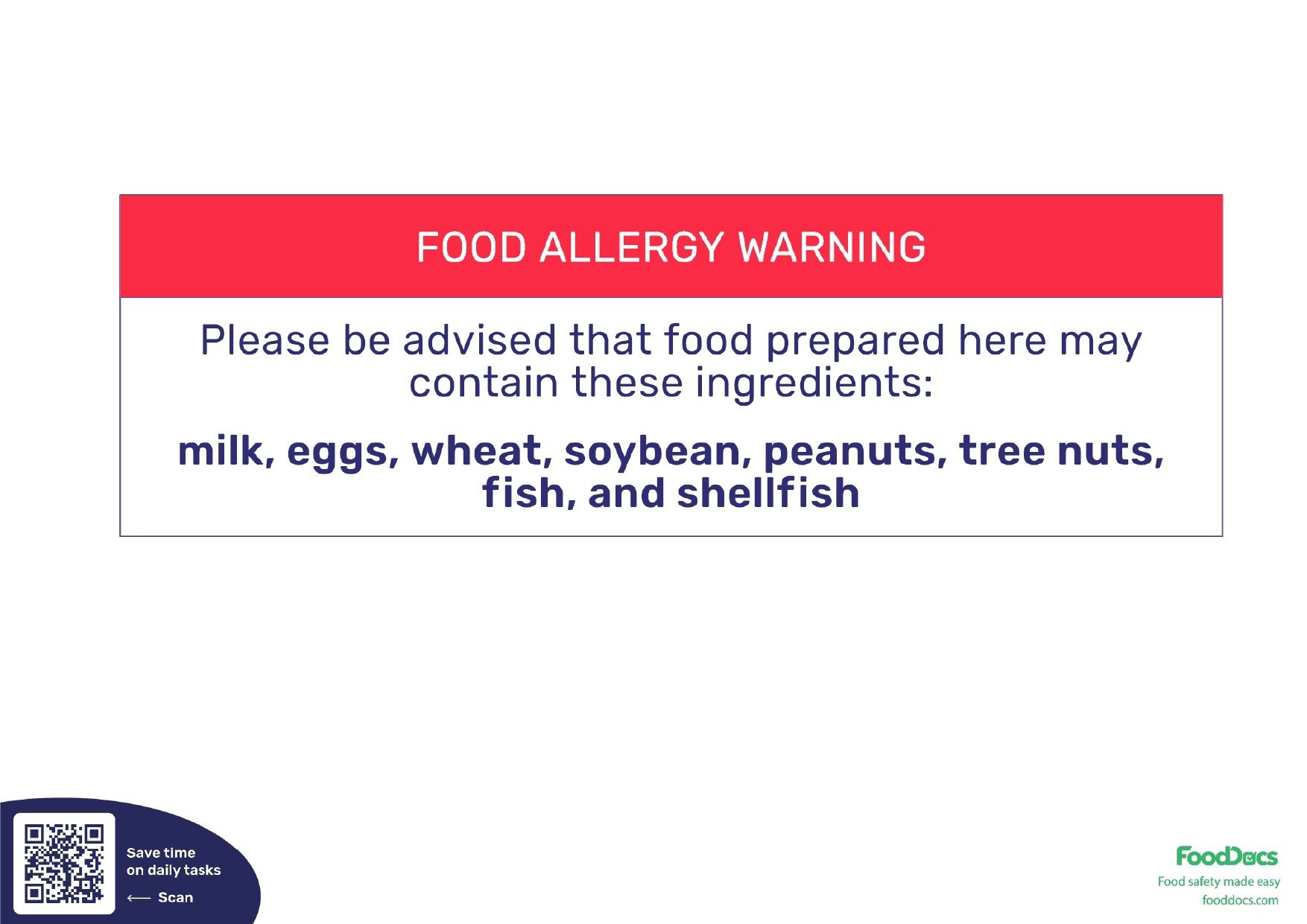 Free Printable Food Allergy Warning Sign | Download Pdf in Free Printable Food Allergy Signs