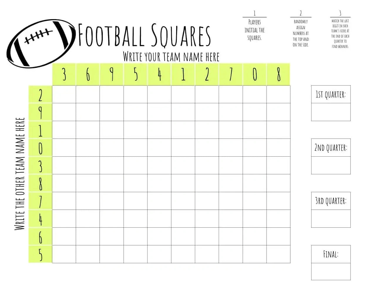 Free Printable Football Squares Template | Lamberts Lately for Free Printable Football Line Sheets