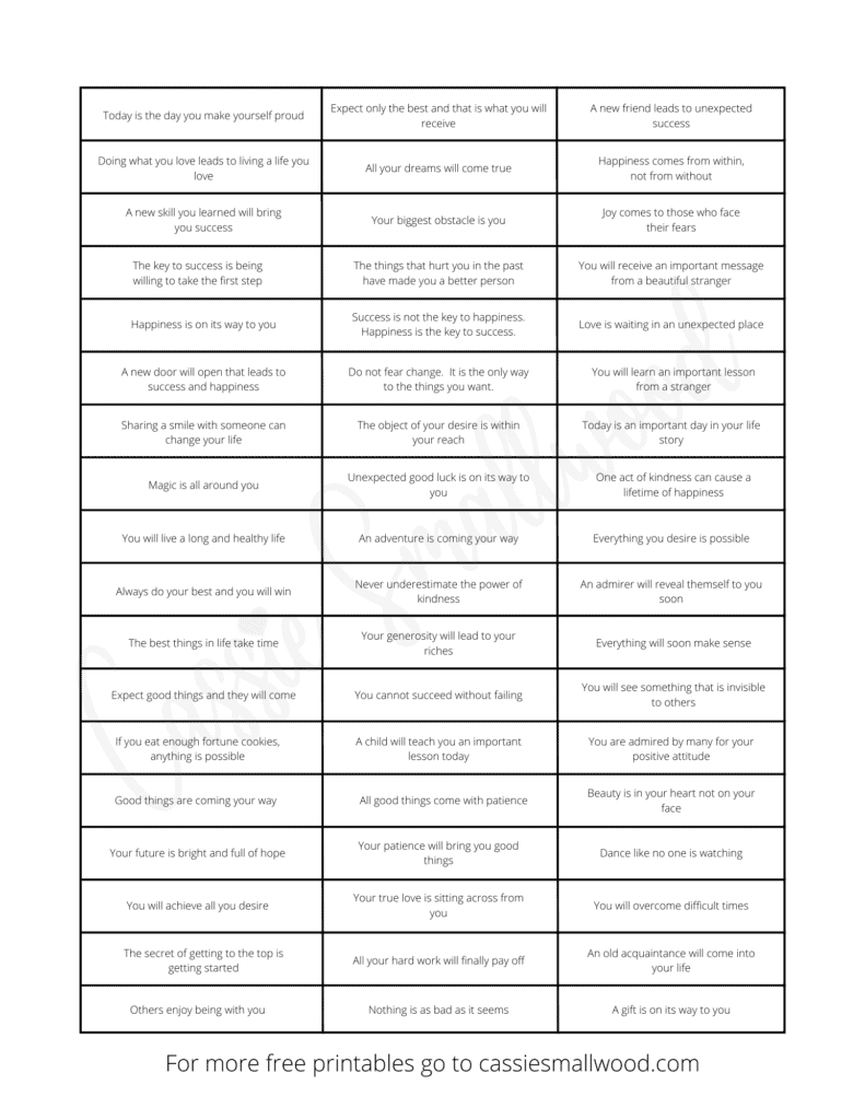 Free Printable Fortune Cookie Messages And Sayings - Cassie Smallwood for Free Printable Paper Fortune Cookies