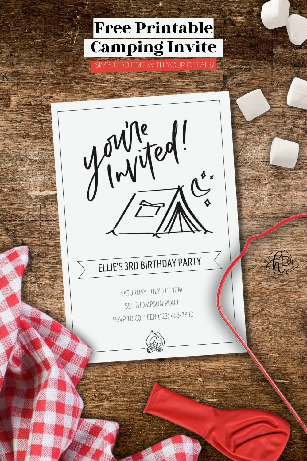 Free Printable Hand Lettered Invitation For A Camping Party - regarding Free Camping Party Printables
