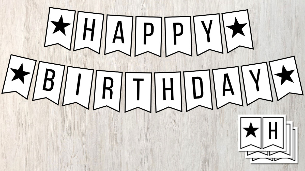Free Printable Happy Birthday Banner In Black And White pertaining to Free Printable Happy Birthday Sign