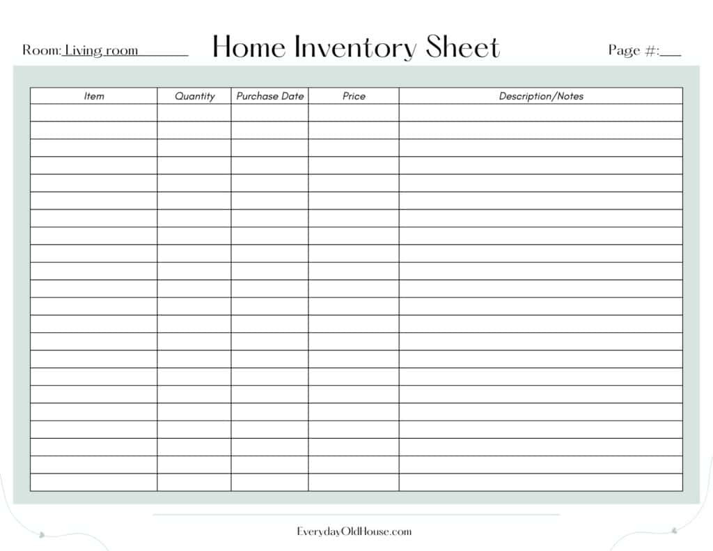 Free Printable Household Inventory List (25 Page Pdf) - Everyday inside Free Printable Home Inventory List