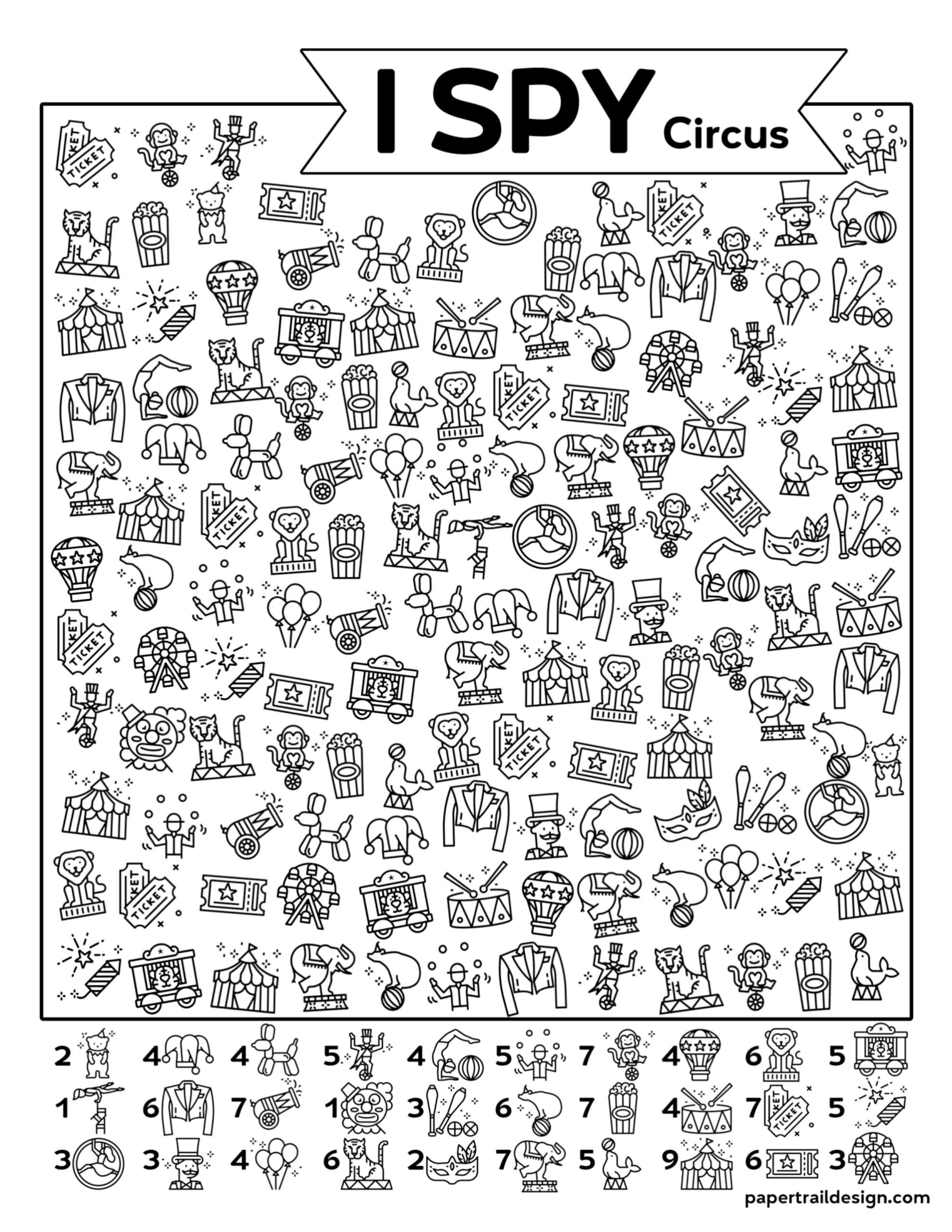 Free Printable I Spy Circus Activity - Paper Trail Design intended for Free Printable Circus Activities