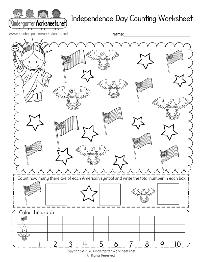 Free Printable Independence Day Counting Worksheet throughout Free Independence Day Printables